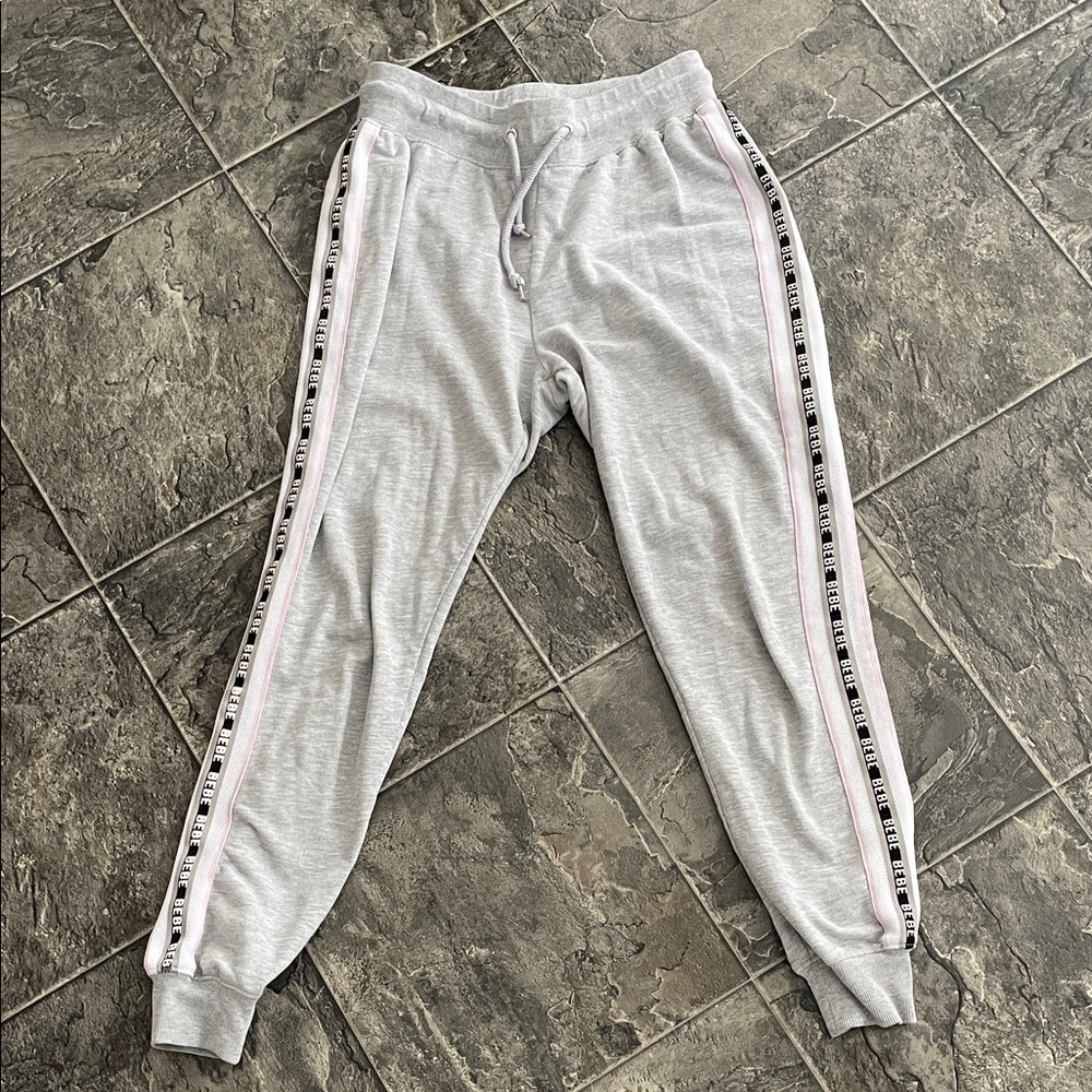 BEBE Gray Joggers Pink Black White Details Coquette Athleisure Cozy Cottage Y2K